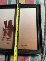Vintage Asian Boat Photo Prints Framed Wall Art Pair China Hong Kong 15.5×12.5