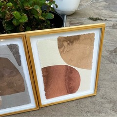 Project 62 Abstract Wall Art Set of Two Light Wood Frames Neutral Colors 16 x 13