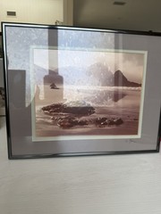 Vintage Signed Sepia Coastal Seascape Photograph Nielsen Metal Frame Matted