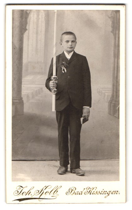 Photograph Joh. Kolb, Bad Kissingen, boy on communion day in suit with long