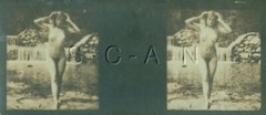 Org Antique B/W Nude Real Photo- Double Stereoscope- Woman Outdoors- Waterfall