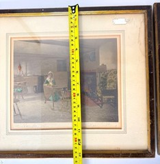 Wallace Nutting Hand Tinted Photo Art of Colonial Style Women at Home