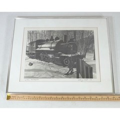 Anthony Cabot Log Train New Hampshire 1988 Signed Photo 20×16 Silver Frame B&W