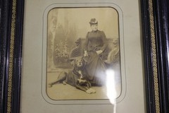 19th Century German Photo of Woman & Dog in Original Mat & Frame 18″