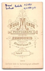 Photograph Hugo Mende, Remscheid, Alleestraße 19, Emmi and Getrud R. in 1893