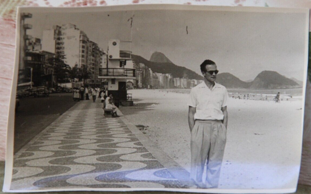 Photo 1961 Brazil Rio de Janeiro Beach Promenade Man Boy Vintage I10