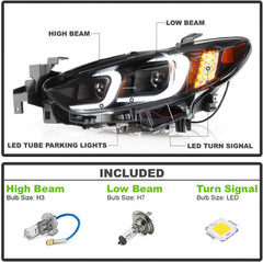– for [Halogen Model] 2014-2017 Mazda 6 Black Housing LED Tube Signal Projector