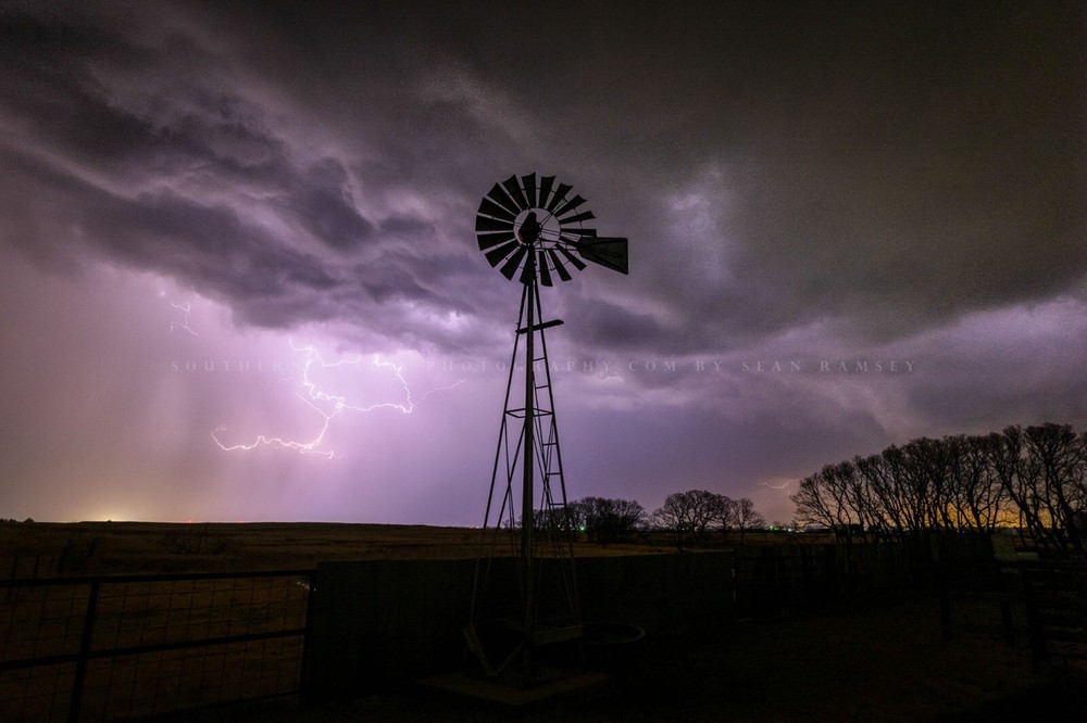 Storm Photography Print | Windmill and Lightning Picture | Oklahoma Wall Art