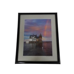 Maine Rockland Breakwater Lighthouse Signed Photograph George A. Miller Rainbow