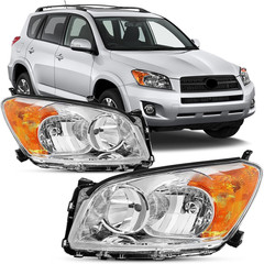 Headlight Assembly Compatible with 2009-2012 Toyota RAV4 Chrome | W/Amber Headla