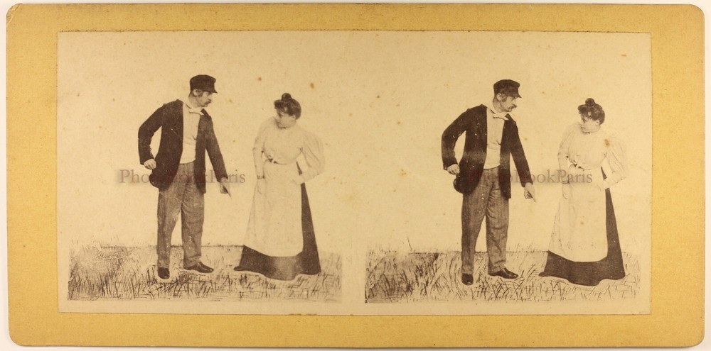 France Couple Scene Life Marital Print Photomechanical Stereo c1900