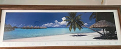 Framed Color Landscape Photograph Beach Seascape Palm Tree Pier Clouds