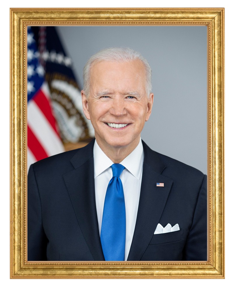 Official Portrait of President Joseph Biden Photograph in a Aged Gold Frame