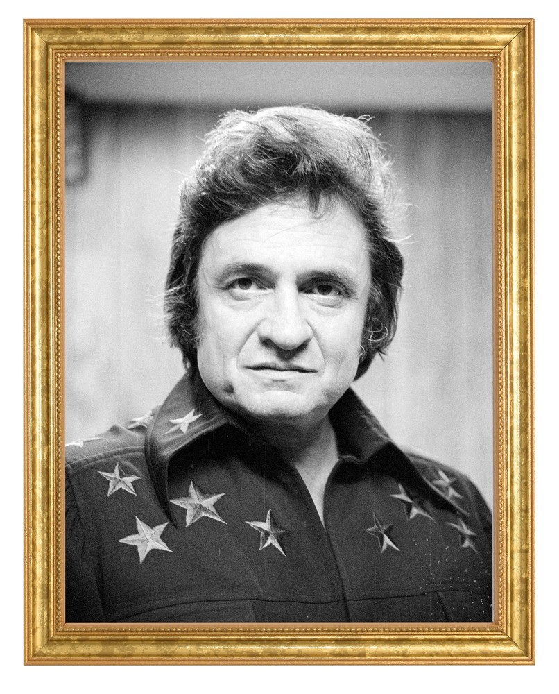 Johnny Cash Photograph in a Aged Gold Frame