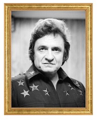 Johnny Cash Photograph in a Aged Gold Frame