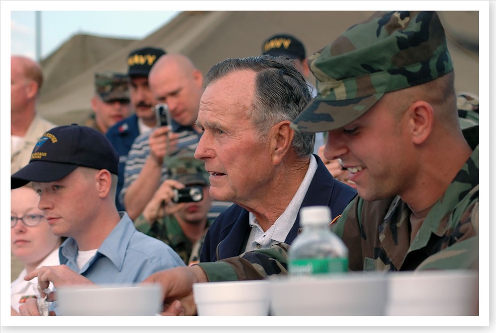 George H. W. Bush With Military Personnel Hurricane Katrina Silver Halide Photo
