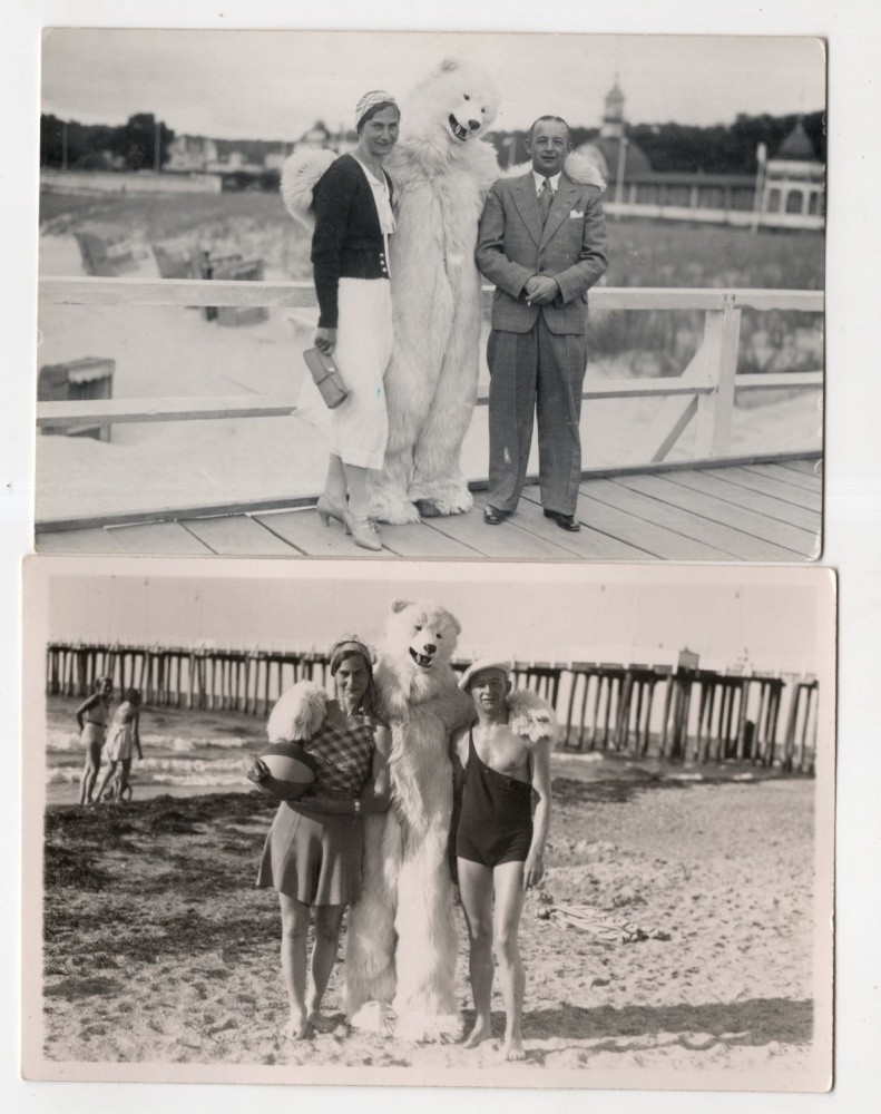 2 x Photo Postcard Polar Bear on the Beach 1930s