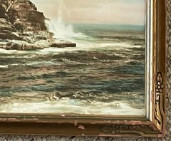 Large Charles Sawyer Bald Head Cliff York ME Seascape Hand Colored Photo