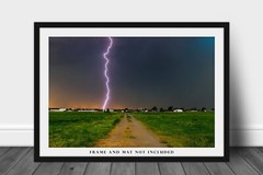 Storm Photography Print – Picture of Lightning Bolt Down Dirt Road in Oklahoma
