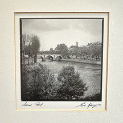 Signed Matted Black & White Landscape Photograph «Seine Park» River Bridge