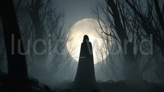 Witchy Moon Silhouette Digital Image Dark Woods Aesthetic Mysterious Art Print