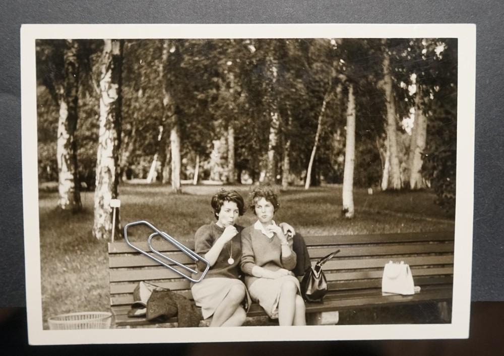 Photo Portrait Regensburg Woman Young 1962 Park Bench Model Handbag Snapshot