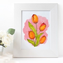 Watercolour Tulips 5×7″ High Quality Art Print | Spring Decor
