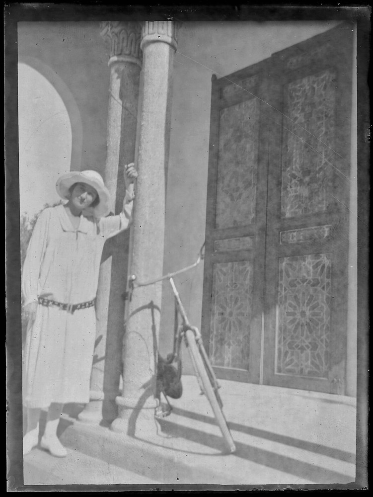 Glass Plate Vintage Black and White Negative 9×12 cm Woman Bike Home