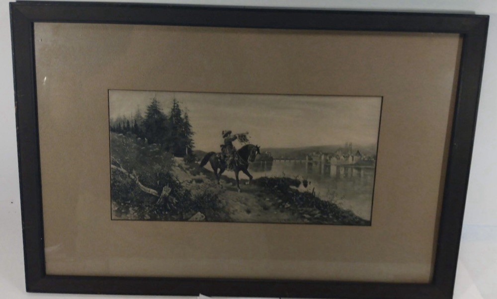 1870 ROBERT ASSMUS»The Trumpeter Of Sackingen» WATERCOLOR FRAMED 16″ X 22″