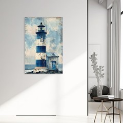ARTZGX Lighthouse Wall Art Navy Blue Canvas Ocean Seascape Picture Print Vint…