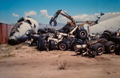 VINTAGE AIRCRAFT / AIRPLANE SALVAGE SCRAP YARD SURREAL COLOR PHOTOGRAPH