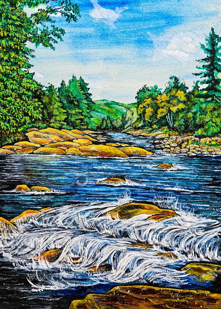 Peaceful Stream Lush Greens Landscape DIGITAL DOWNLOAD Print Home Soothing Art