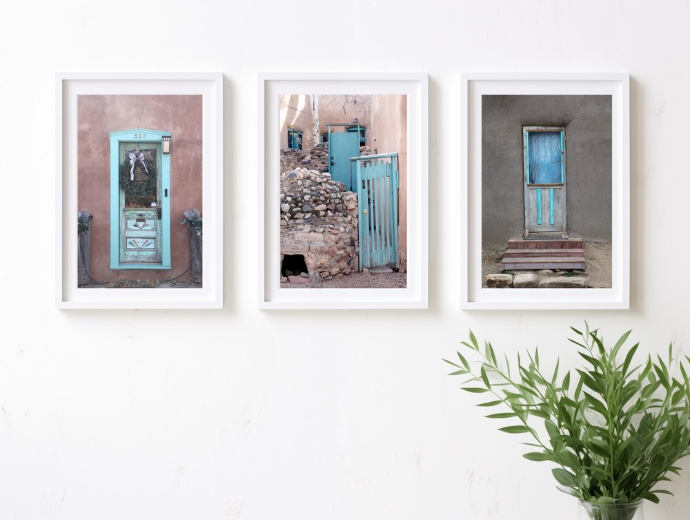 SET of THREE – Santa Fe Blue Door New Mexico Adobe Turquoise Photography Print