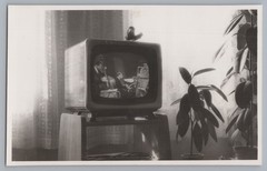 Tube TV Apartment Band Music Saxophone Rubber Tree – Vintage Photo 1960s