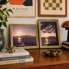Vintage Framed Sunset Photography Pair Gold Tone Frames Wall Decor 1980s
