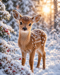 Digital Image Picture Photo Pic Wallpaper Background Baby Deer In Snow 3343