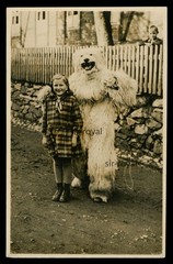 Braunlage 1930s – Man in Polar Bear Costume with Girl – Resin – Photo Postcard 9x14cm