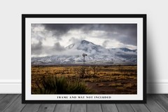 Western Photography Print – Picture of Old Windmill and Snowy Peak in New Mexico