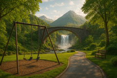 AI Generated Park Swing Waterfall Bridge Nature Landscape Wall Art 37