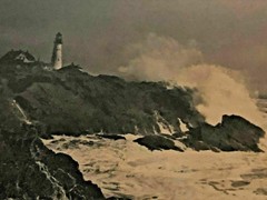 Fred Thompson Ocean Lighthouse Scene «Portland Head» Framed Hand Colored Photo