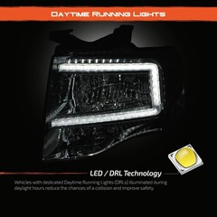 – Fits 2007-2014 Ford Expedition LED Bar [C-Tube] Parking Lamp Chrome Headlights