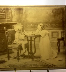 Vtg 1898 Sepia 18X14”Photograph Portrait Playing Doctor Boy & Girl
