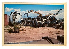 VINTAGE AIRCRAFT AIRPLANE SALVAGE SCRAPYARD SURREAL LANDSCAPE COLOR PHOTOGRAPH