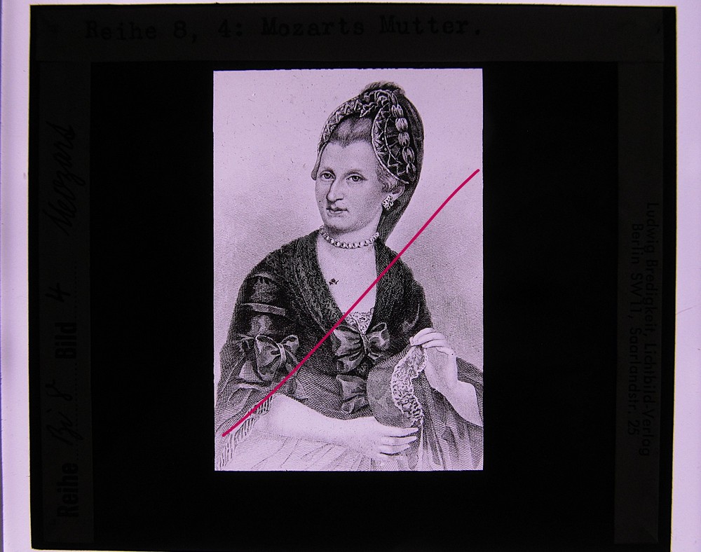 Mozart Wolfgang Amadeus Mother Old Glass Picture 8.5 x 10 cm