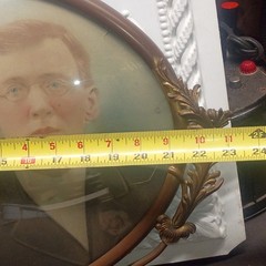 Antique Portrait Convex Bubble Glass Oval Frame Ornate Metal Early 1900s