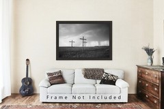 Spiritual Photography Print – Black and White Picture of Three Crosses in Texas