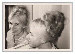 Young Woman in Mirror – Hairstyle Curtain Bangs Beehive with Bun Photo 1950s 1960s