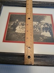 Family Picnic Photo Print Black White Vintage Framed 10×12 Frosted Glass