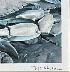 M.E. WARREN, COLOR PHOTOGRAPHIC PRINT BLUE CRAB, SIGNED, FRAMED, MATTED 10X8.5