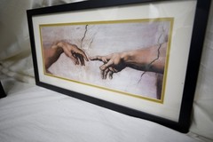 Creation of Adam, Wooden Framed Printed Wall Art ,Glass Protective Cover +2Hooks